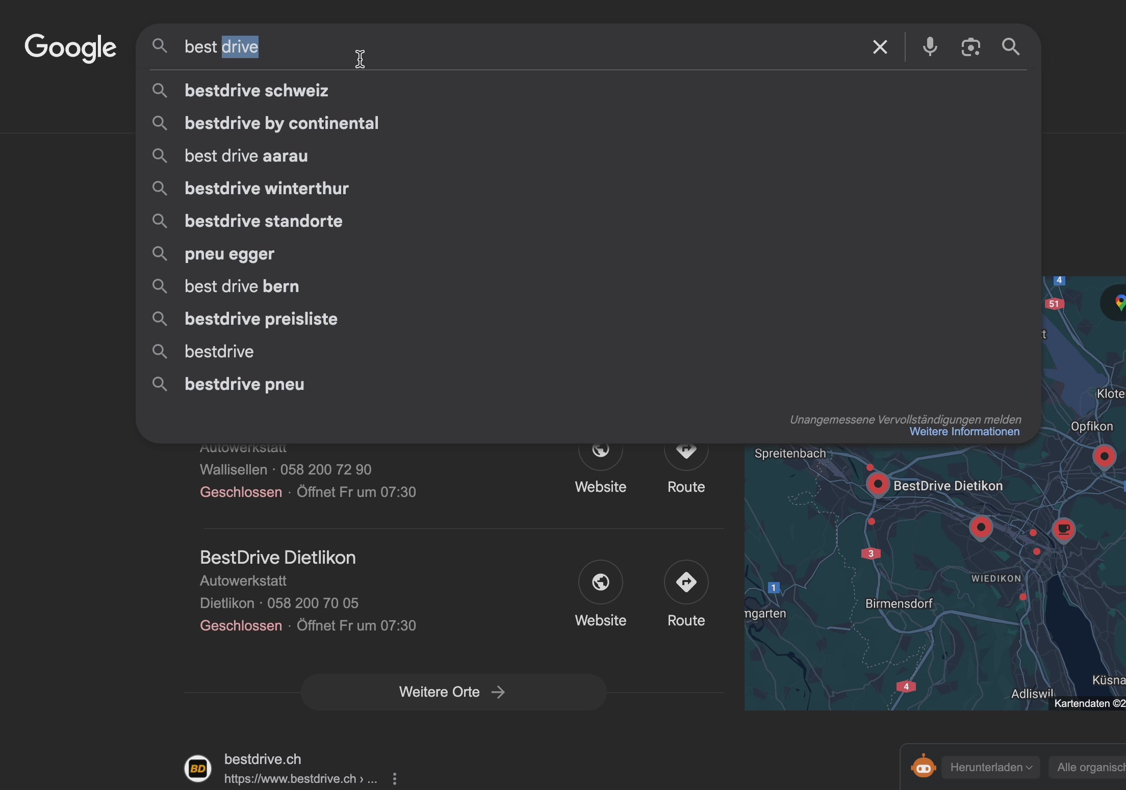 Video laden: Lokale SEO für Fahrschule Best Drive in Zürich dank SEO Agentur Zürich Top 3 Resultat in Google